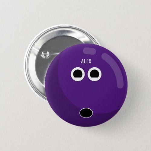 Bowling Ball with Your Name  PurpleWhite Button