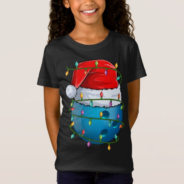 Bowling Ball Xmas Lighting Santa Hat Bowling Ball  T-Shirt (Front)