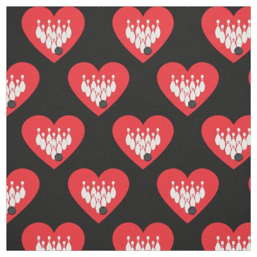 Bowling Balls and Pins Hearts Sports Fabric