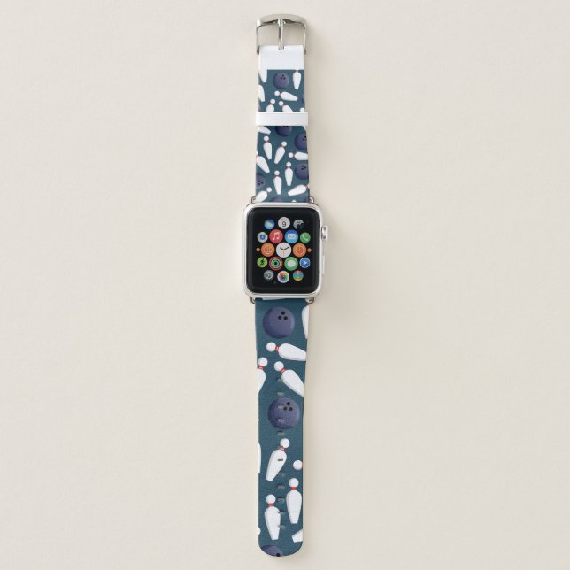 Bowling Balls & Ten Pins Pattern - Bowler Gifts Apple Watch Band (Front)