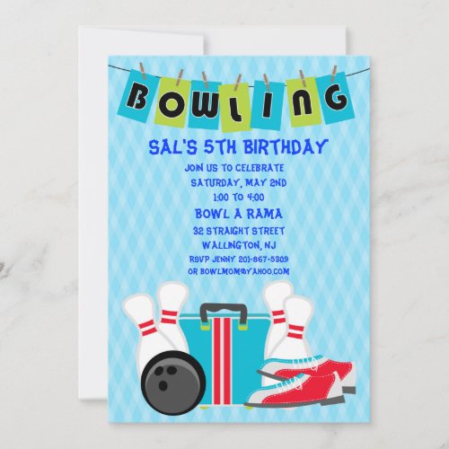 Bowling Banner Birthday Party Invitation