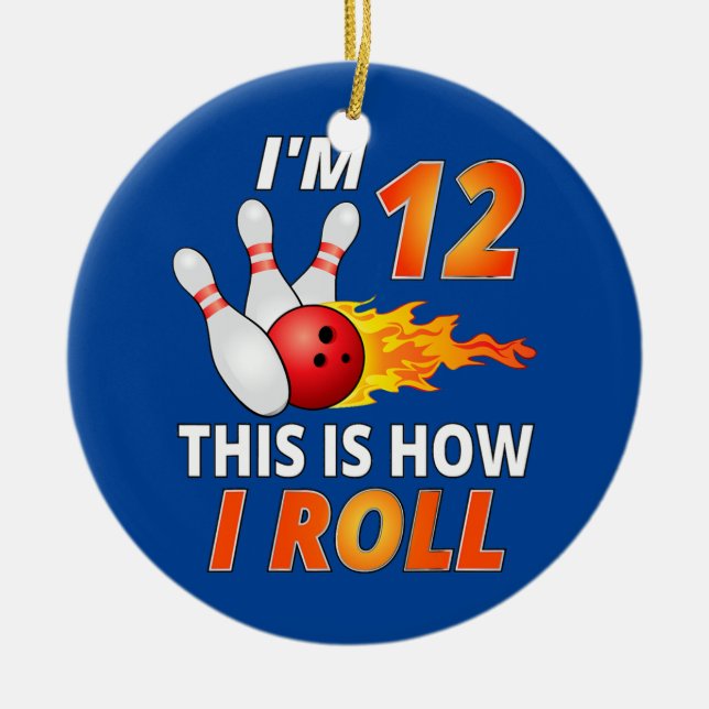Bowling Birthday 12 Year Old Boy Funny Bowler Ceramic Ornament (Front)
