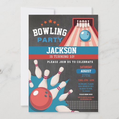 Bowling Birthday Blue Strike Fun Bowl Boys  Invitation
