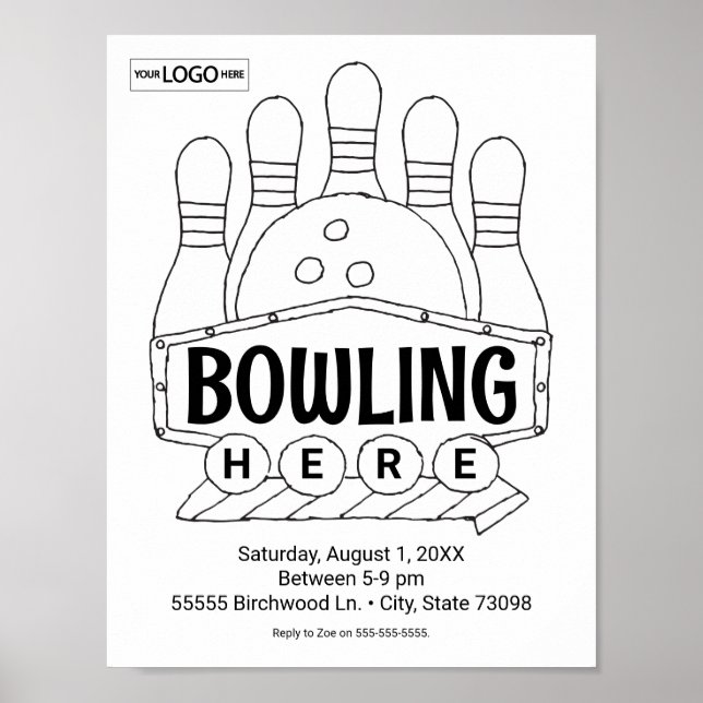 Bowling Birthday Bowling Art Coloring Art Activity Poster (Front)