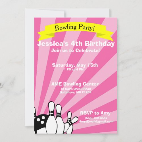 Bowling Birthday Card Invitation