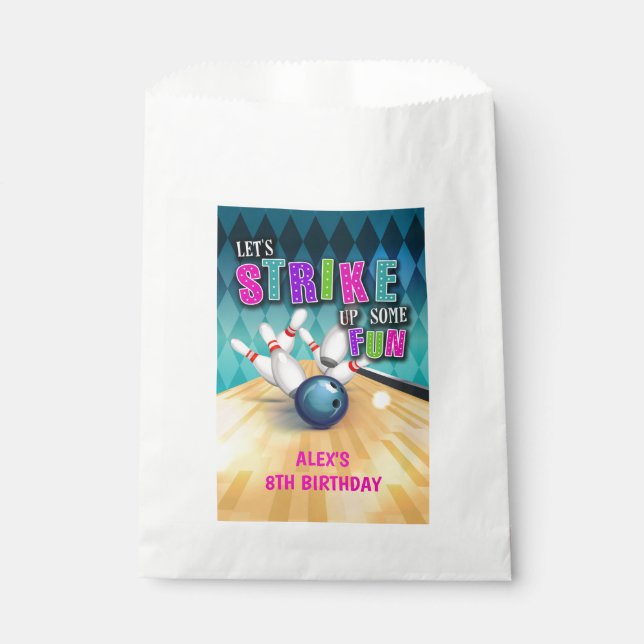 Bowling Birthday Favor Bag - Girl (Front)