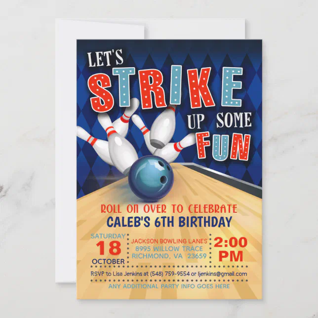 Bowling Birthday Invitation | Zazzle