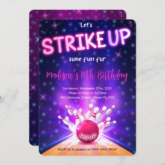 Bowling Birthday Invitation (Front/Back)