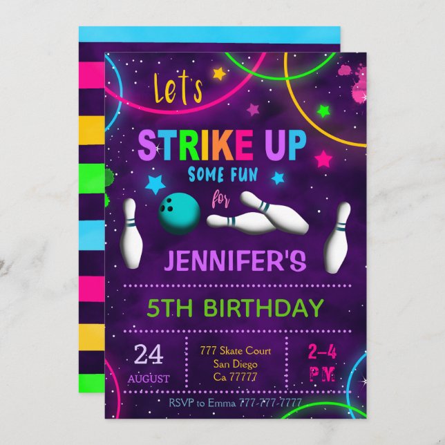 Bowling Birthday Invitation (Front/Back)