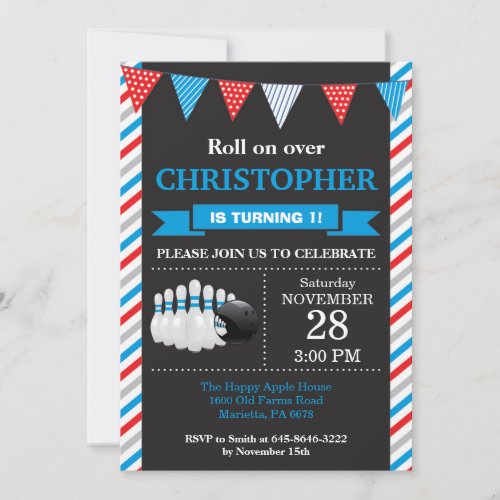 Bowling Birthday Invitation 1st Birthday Party