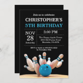 Bowling Birthday Invitation Birthday Party Blue (Front/Back)