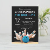 Bowling Birthday Invitation Birthday Party Blue (Standing Front)