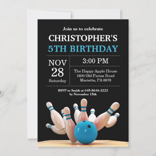 Bowling Birthday Invitation Birthday Party Blue