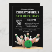 Bowling Birthday Invitation Birthday Party Green (Front/Back)