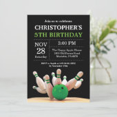 Bowling Birthday Invitation Birthday Party Green (Standing Front)