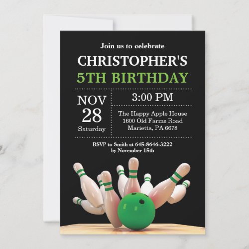 Bowling Birthday Invitation Birthday Party Green