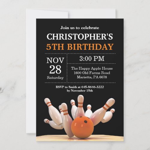 Bowling Birthday Invitation Birthday Party Orange
