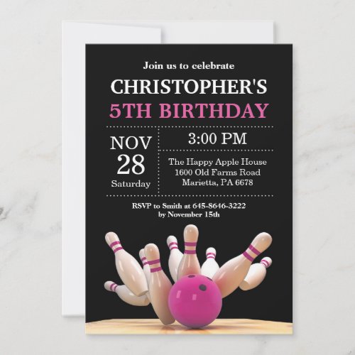 Bowling Birthday Invitation Birthday Party Pink