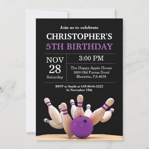 Bowling Birthday Invitation Birthday Party Purple