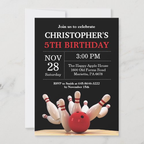 Bowling Birthday Invitation Birthday Party Red