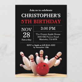 Bowling Birthday Invitation Birthday Party Red