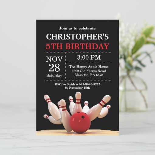 Bowling Birthday Invitation Birthday Party Red | Zazzle