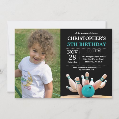 Bowling Birthday Invitation Birthday Party Teal