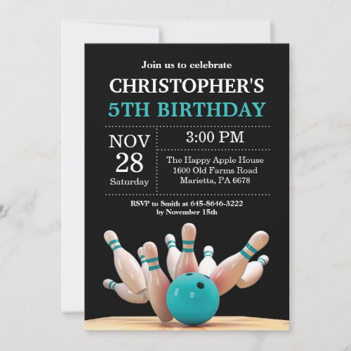 Bowling Birthday Invitation Birthday Party Teal