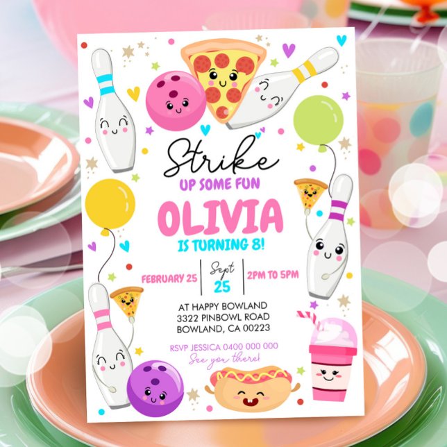 Bowling Birthday Invitation Bowling Pizza Party (Bowling Pizza Birthday Party Invitation)
