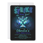 Bowling Birthday Invitation Boys Blue Neon Bowling