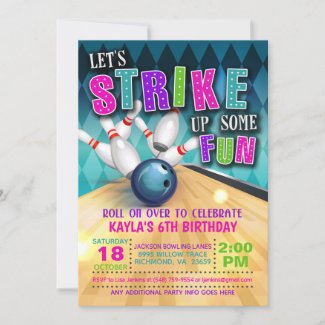 Bowling Birthday Invitation Girl