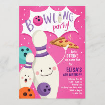 Bowling Birthday Invitation Girl Pink Pizza Strike