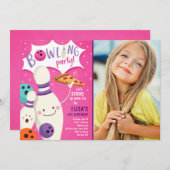 Bowling Birthday Invitation Girl Pink Pizza Strike (Front/Back)