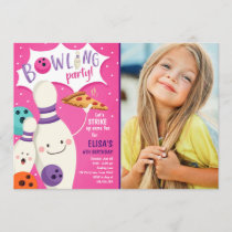 Bowling Pizza & Arcade Birthday Invitation Girl/pink Colors 