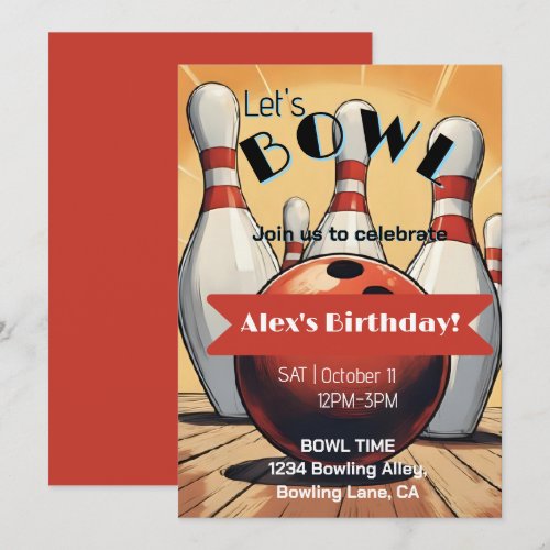 Bowling Birthday Invitation - Let's Bowl 