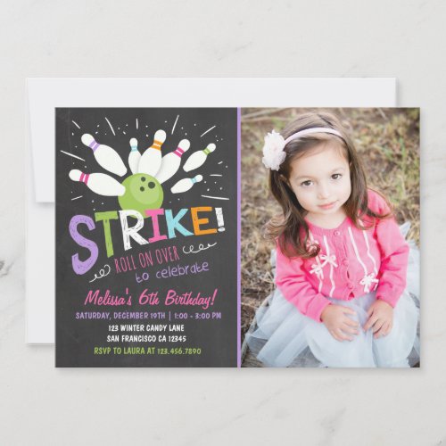 Bowling Birthday Invitation Pink Purple Girl