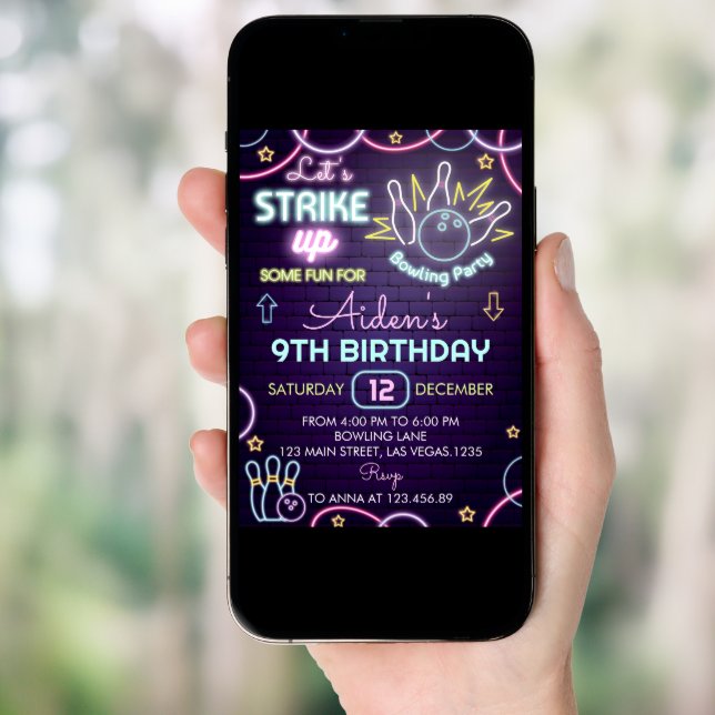 Bowling Birthday Invitation Strike Up Some Fun (Front Digital)