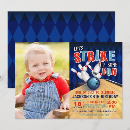 Bowling Birthday Invitation with Photo - Boy