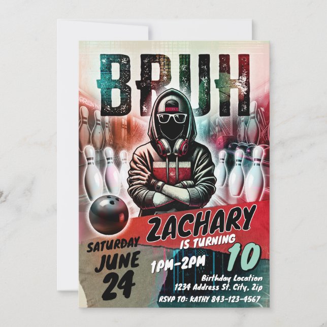 Bowling Birthday Invite Party | BRUH YOU IN (Front)