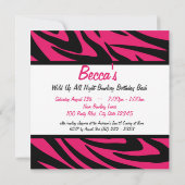 Bowling Birthday Neon Pink and Zebra Stripes Invitation (Back)