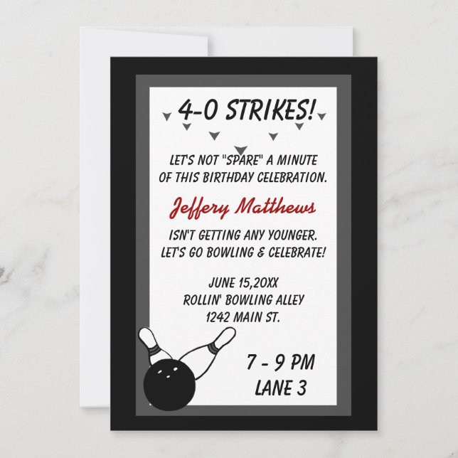 Bowling Birthday Party Black Grey Age customizable Invitation (Front)