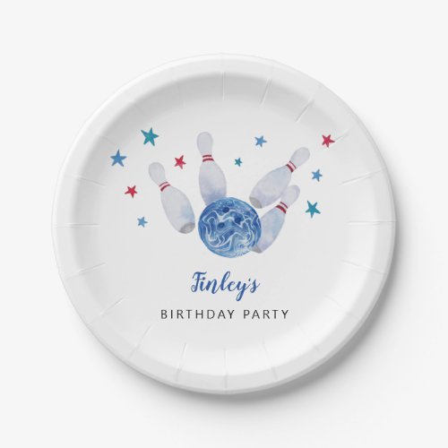 Bowling Birthday Party Blue and Red Paper Plates