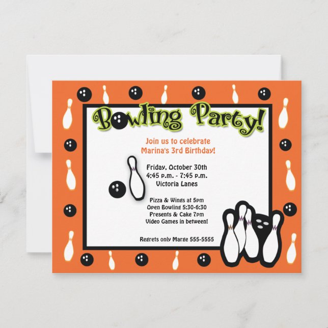 BOWLING BIRTHDAY PARTY Bowl Orange Invitation (Front)