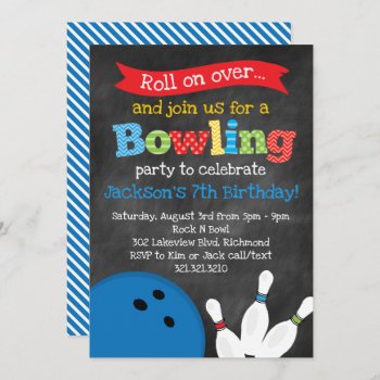 Bowling Birthday Party - Chalkboard Invitation by modernmaryella at Zazzle