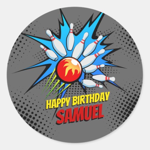 Bowling Birthday Party Classic Round Sticker