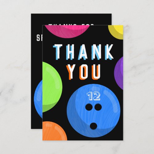 Bowling Birthday Party Cosmic Bowling Neon Blue Thank You Card