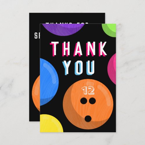 Bowling Birthday Party Cosmic Bowling Neon Orange Thank You Card