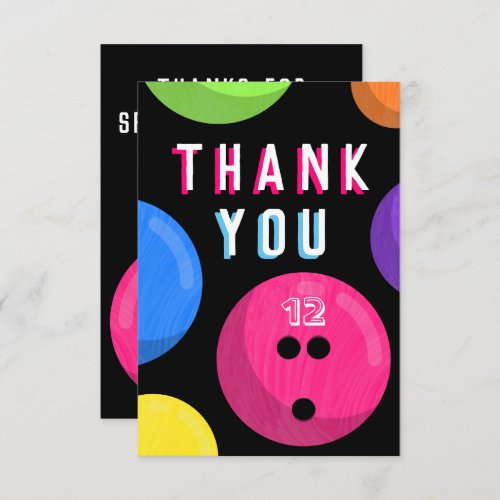 Bowling Birthday Party Cosmic Bowling Neon Pink Thank You Card