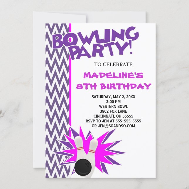 Bowling Birthday Party Custom Invitation (Front)