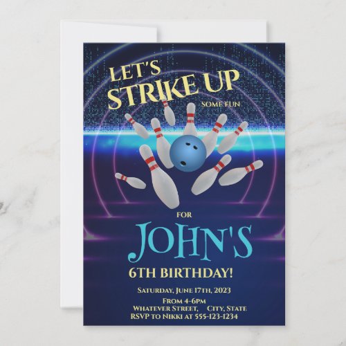 Bowling Birthday Party Custom Invitation